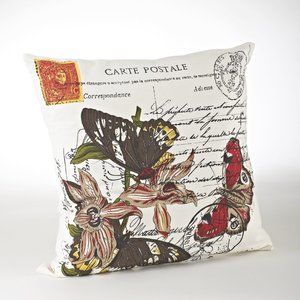 18" Carte Postale Print Cotton Filled Decorative Throw Pillow